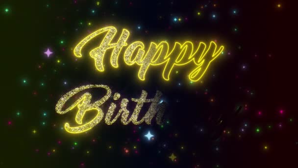 화려하게 빛나는 배경에 생일의 메시지가 본문의 비디오 애니메이션 — 비디오