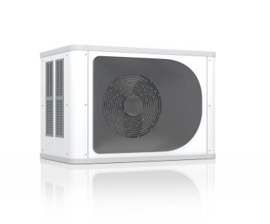 Beyaz yansıtıcı arka planda 3d ısı pompası oluşturma.