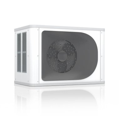 Beyaz yansıtıcı arka planda 3d ısı pompası oluşturma.