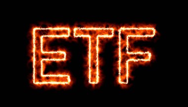 ETF anahtar sözcüğünün koyu arkaplandaki soyut ateşdeki çizimi.