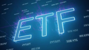 Koyu mavi soyut zemin üzerinde ETF anahtar sözcüğünün video animasyonu - iş konsepti.