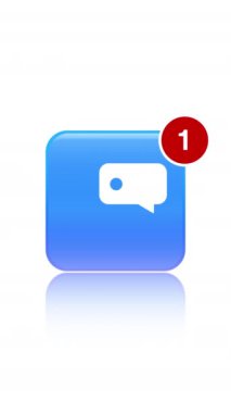 İleti uygulamasının canlandırılmış simgesi ve beyaz yansıtıcı arkaplan üzerindeki kırmızı uyarılar ile dikey video canlandırması - pürüzsüz döngü.