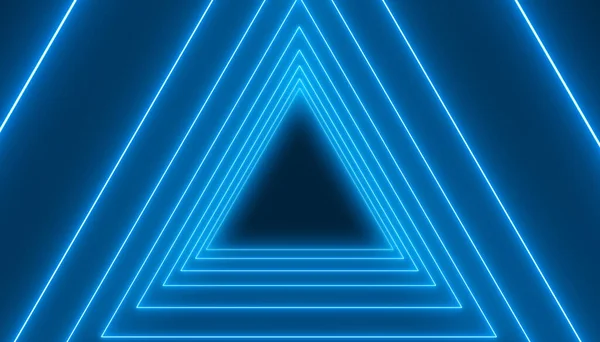 Illustration Vieler Dreiecke Neonblau Auf Dunklem Hintergrund Abstrakter Hintergrund — Stockfoto