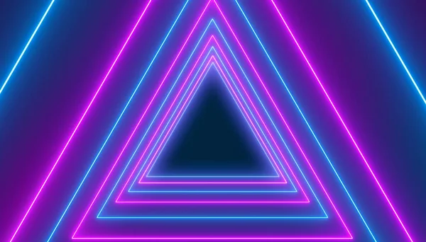 Illustration Vieler Dreiecke Neonblau Und Neonmagenta Auf Dunklem Hintergrund Abstrakter — Stockfoto