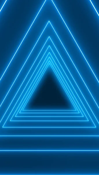 Illustration Vieler Dreiecke Neonblau Auf Dunklem Hintergrund Abstrakter Hintergrund — Stockfoto
