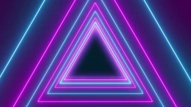 Koyu arkaplanda neon mavisi ve neon mavisi olan birçok üçgenin video animasyonu. - Soyut arkaplan - Kusursuz döngü
