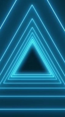 Koyu arkaplanda neon mavisi olan birçok üçgenin dikey video animasyonu. - Soyut arkaplan - Kusursuz döngü