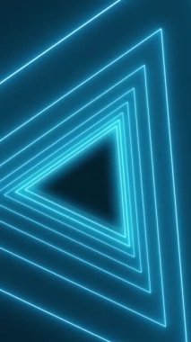 Koyu arkaplanda neon mavisi olan birçok üçgenin dikey video animasyonu. - Soyut arkaplan - Kusursuz döngü
