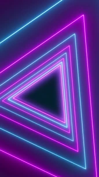 Függőleges Videó Animáció Sok Háromszög Neon Kék Neon Magenta Sötét — Stock videók