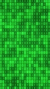 Yeşille yazılan ikili bir kodun dikey video canlandırması - soyut arkaplan.