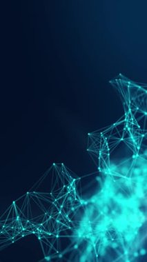 Soyut ağ bağlantı yapısının dikey video animasyonu. Noktalar ve çizgilerle dijital arkaplan - büyük verilerin görselleştirilmesi .