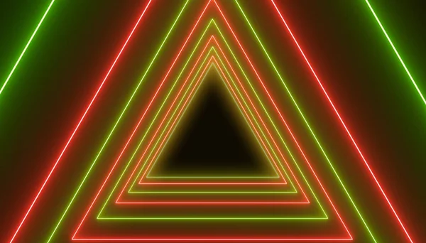 Illustation Many Triangles Neon Green Neon Red Dark Background Abstract — Stock Photo, Image