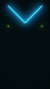 Yeşil ve mavi renkli parlayan neon okların video animasyonu - soyut arkaplan - dikey görüntü.