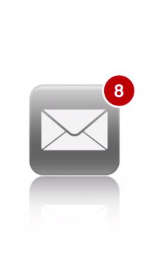 Beyaz arkaplanda uyarıları olan haber uygulaması simgesinin dikey video animasyonu. Hareket arkaplanı.