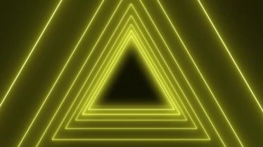 Karanlık zemin üzerinde neon sarısı olan birçok üçgenin video animasyonu. - Soyut arkaplan - Kusursuz döngü