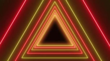 Koyu arkaplanda neon sarısı ve neon kırmızısı olan birçok üçgenin video animasyonu. - Soyut arkaplan - Kusursuz döngü