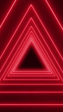 Koyu arkaplanda neon kırmızılı birçok üçgenin dikey video animasyonu. - Soyut arkaplan - Kusursuz döngü