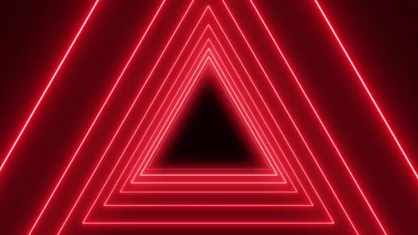 Видеоанимация Многих Треугольников Неоновом Красном Темном Фоне Абстрактный Фон Бесшовный — стоковое видео