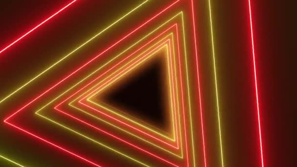 Видеоанимация Многих Треугольников Неоновом Желтом Неоновом Красном Темном Фоне Абстрактный — стоковое видео
