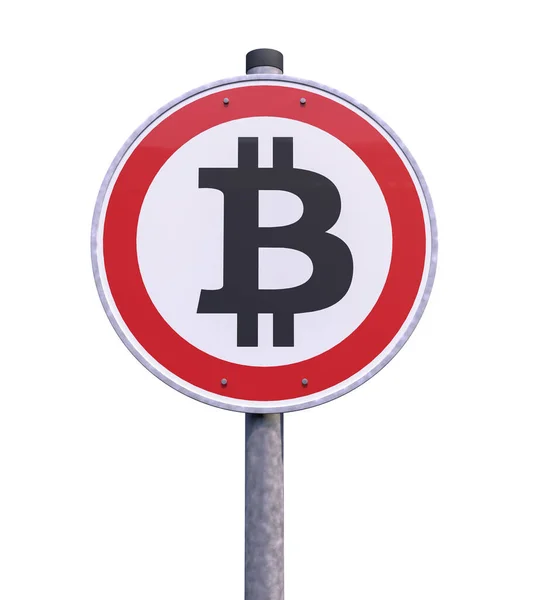 Prestação Sinal Estrada Proibição Bitcoin Fundo Branco — Fotografia de Stock