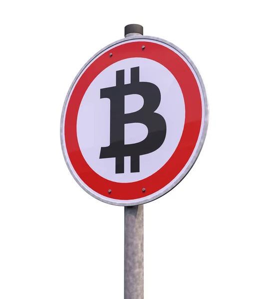 Prestação Sinal Estrada Proibição Bitcoin Fundo Branco — Fotografia de Stock