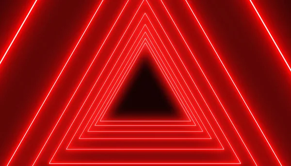 Illustration Vieler Dreiecke Neonrot Auf Dunklem Hintergrund Abstrakter Hintergrund — Stockfoto