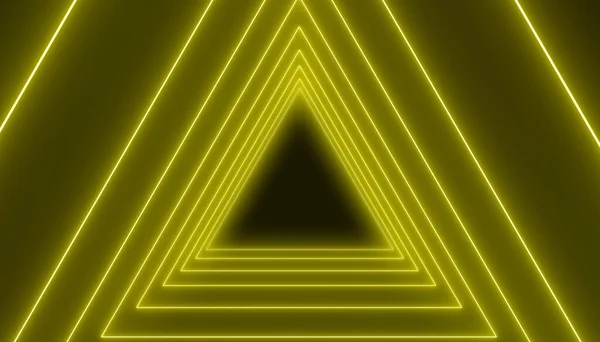 Ilustrace Mnoha Trojúhelníků Neonově Žluté Tmavém Pozadí Abstraktní Pozadí — Stock fotografie