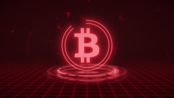 Video Animatie Van Bitcoin Logo Het Rood Met Hud Donkere — Stockvideo