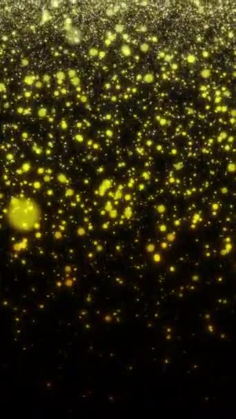 Вертикальная Видеоанимация Желтых Движущихся Частиц Черном Фоне Абстрактный Фон — стоковое видео