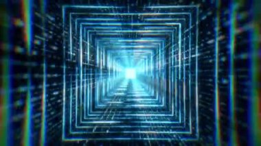 Karanlık bir arkaplan üzerinde hareket eden parçacıkların olduğu bir tüneldeki karelerin video animasyonu - soyut arkaplan