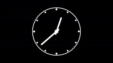 Siyah analog saat simgesinin video animasyonu. Balck arka planında 12 saatlik pürüzsüz bir döngüyle hareket eden oklar. Stopwatch animasyonu. Alfa kanalı