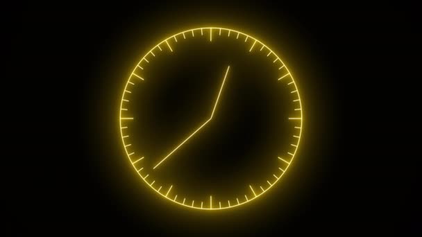 Video Animation Analog Clock Moving Arrows Seamless Hour Loop Neon — Stock Video