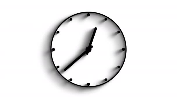 一个黑色模拟时钟图标的视频动画 带移动箭头 在白色背景的12小时无缝循环中 阴影柔和 秒表动画 — 图库视频影像