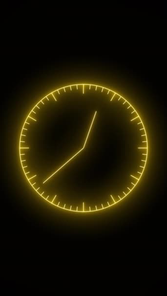 배경에 노란빛으로 주기로 움직이는 아날로그 시계의 애니메이션 애니메이션 — 비디오