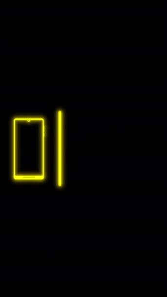 Вертикальная Видеоанимация Сообщением Вращает Телефон Неоновом Желтом Черном Фоне Бесшовный — стоковое видео