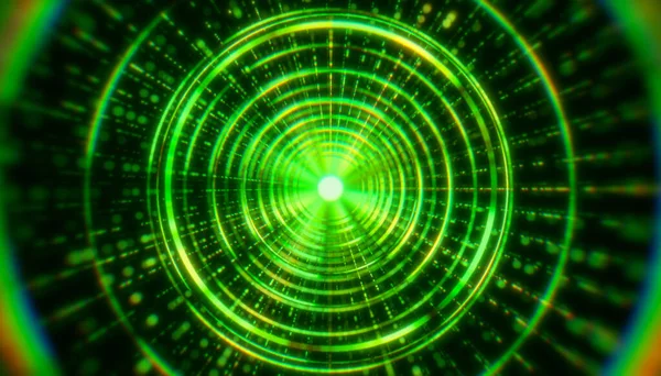 暗い背景を持つ粒子を持つトンネル内の円のイラスト アブストラクトな背景 — ストック写真