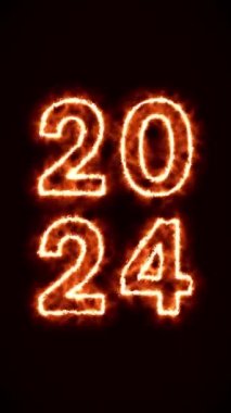 2024 yılındaki soyut bir yangının dikey videosu - yeni yılı temsil ediyor - mutlu yeni yıl konsepti
