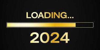 Çubuğu altın olarak yükleme fikri 2024 yılının karanlık arka plan - yeni yıl konsepti - 2024 yılını temsil ediyor..