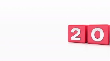 Siyah küplerin beyaz yansıtıcı arka planda kırmızı ile 2023 - 2024 yılları arasında video animasyonu 2024 yılını temsil ediyor - tatil kavramı.