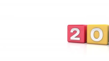 2023 ile renkli küplerin video animasyonu - beyaz yansıtıcı arka plan üzerine 2024 metin - yeni yıl 2024 - tatil kavramını temsil etmektedir.