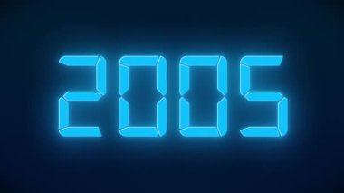 2000 'den 2024' e kadar devam eden karanlık arkaplanlarla birlikte mavi renkli bir LED ekranın video animasyonu 2024 yılının yeni yılını temsil ediyor - tatil kavramı.