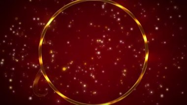 Kırmızı zemin üzerinde altın ışık parçacığı bokeh video animasyonu ve mesaj altın mutlu noeller - tatil konsepti.