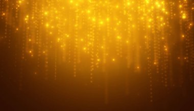 Altın parıltı parçacıklarının tasviri - çözünmüş bokeh ile yağmur parçacıkları. Soyut arkaplan. - Noel ve tatil konsepti.