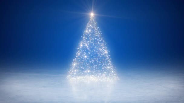 Video Animierte Glänzenden Rotierenden Weihnachtsbaum Mit Glitzereffekt Auf Blauem Hintergrund — Stockvideo
