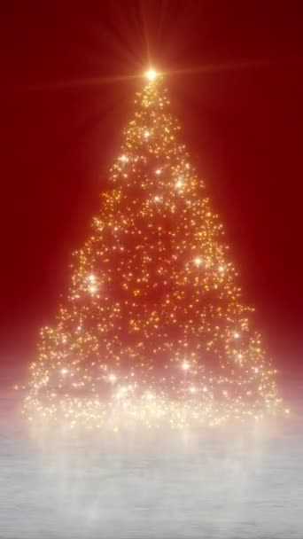 垂直视频动画闪亮的旋转圣诞树 在红色背景下闪闪发光 度假概念 背景摘要 — 图库视频影像