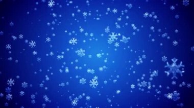 Mavi arka planda düşen kar tanelerinin video animasyonu. Soyut hareket arkaplanı. Kusursuz döngü. Noel ve tatil konsepti.
