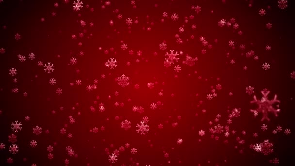 飘落的雪花在红色背景上的视频动画 摘要移动背景 无缝圈 圣诞节和假期的概念 — 图库视频影像