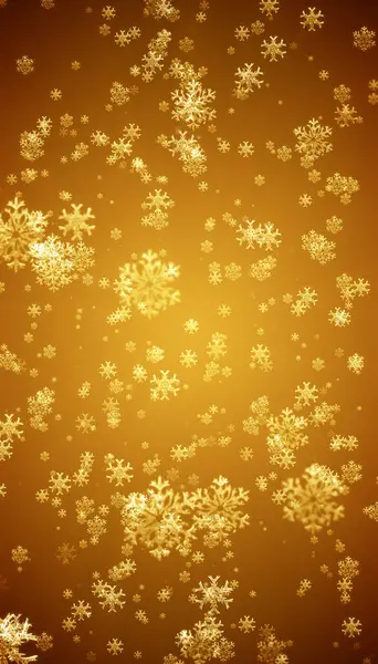 Vertical illustration of snowflakes on a golden background. Abstract background. Christmas and vacation concept.