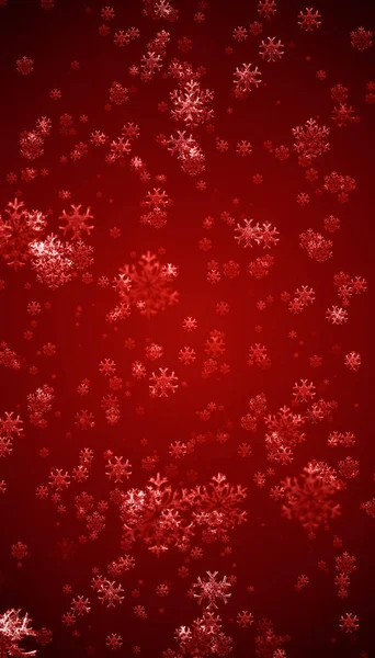 Vertical illustration of snowflakes on a red background. Abstract background. Christmas and vacation concept.
