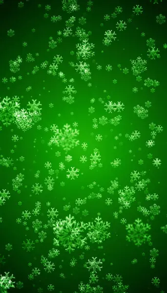 Vertical illustration of snowflakes on a green background. Abstract background. Christmas and vacation concept.